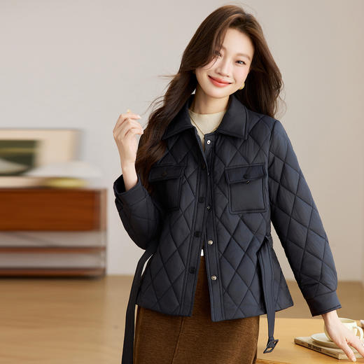 6996小香风菱格棉衣女秋冬2025新款轻薄夹棉短外套小个子收腰显瘦棉服 商品图1