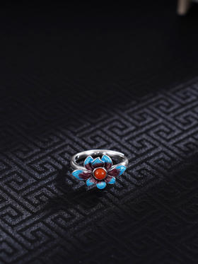 子佩集S925银【莲花沁影】戒指【JZ00318】纯银珐琅彩荷花2412