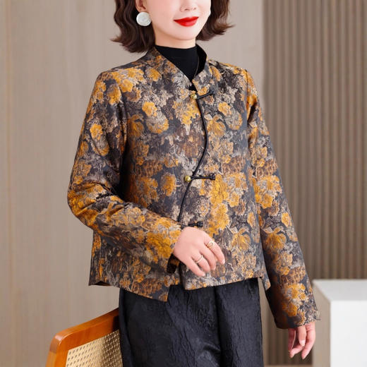 XMZ768阔太太复古国风提花外套2025秋冬宽松盘扣立领夹棉高端长袖上衣女 商品图0