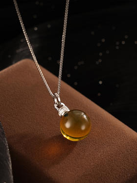 子佩集S925银【天一生水】套链【D1415】纯银古法银项链圆球琥珀蓝珀镀金2410
