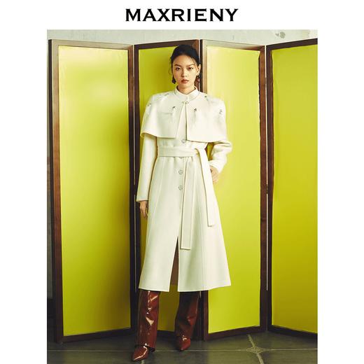 MAXRIENY贵雅新中式毛呢大衣2024新款收腰系带绵羊毛外套中长款(货号:MS85CT510) 商品图0