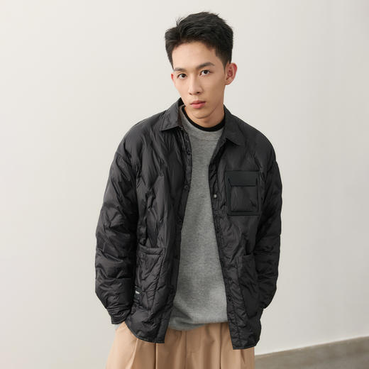 NPC潮牌含量菱形纹翻领轻薄羽绒服男外套白鸭绒NP48DJ35 商品图3