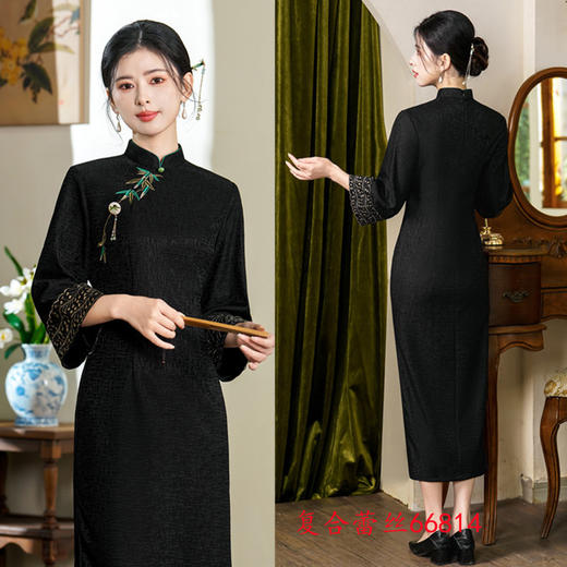 复合蕾丝复古改良新中式长款倒大袖旗袍GX66814 商品图1