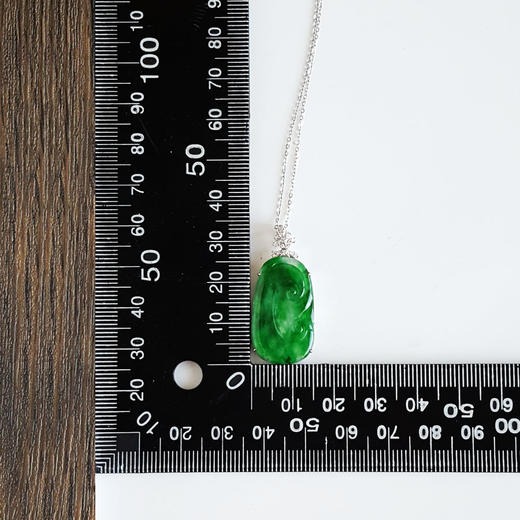 【天然正品】A货翡翠AU750收藏级白金镶钻镶天然细腻满绿冰种如意（万事如意）翡翠吊坠项链34.0*15.3*4.1MM（皆取最大值）链长：45CM（长度可调节）女士141125TJ47 商品图2