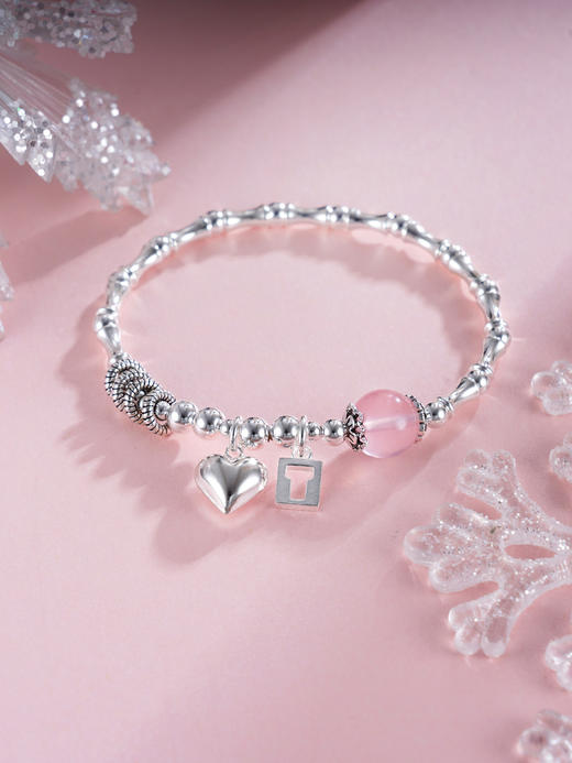 子佩集S925银【心动节拍】手串【TSB0001-45】纯银手链粉水晶爱心2411 商品图0