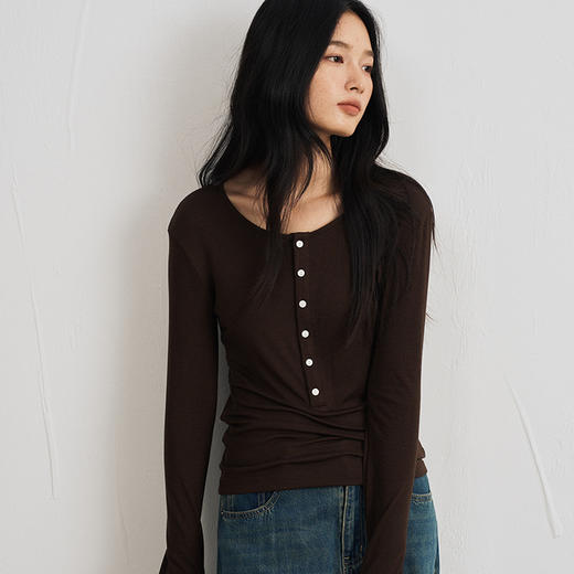 天丝醋酸羊毛打底衫 秋冬新款圆领修身针织衫纯色条纹长袖上衣 商品图2