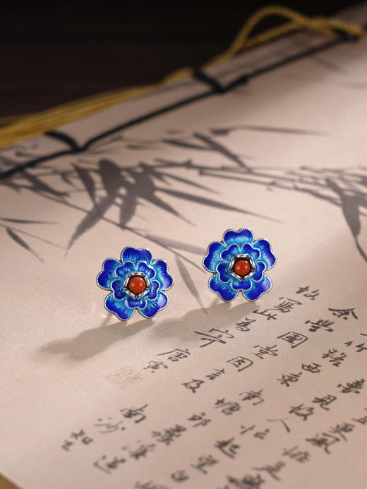 子佩集S925银【繁花妙影】耳钉【ES00618】纯银蓝花珐琅彩2412 商品图0