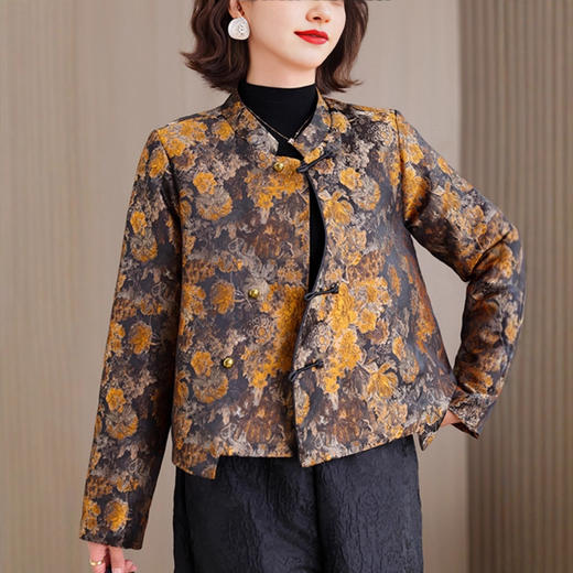 XMZ768阔太太复古国风提花外套2025秋冬宽松盘扣立领夹棉高端长袖上衣女 商品图1