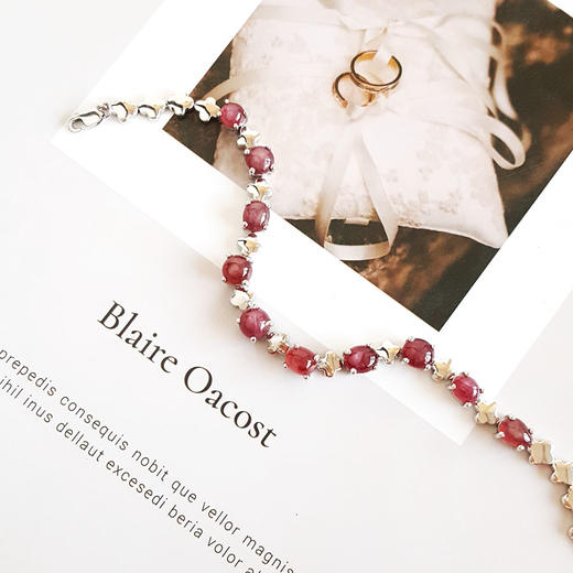 【天然正品】AU750白金排镶四叶草蛋面星光红宝石手链链长：17.5CM女士141125AH22 商品图2