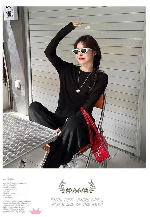 12.12错过没有！清货不退【超值特卖】初沫8034 圆领字母简约长袖T恤打底衫-喜出 商品图1