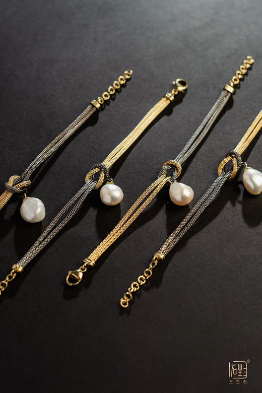 天然巴洛克珍珠·意大利双色设计手链 商品图3