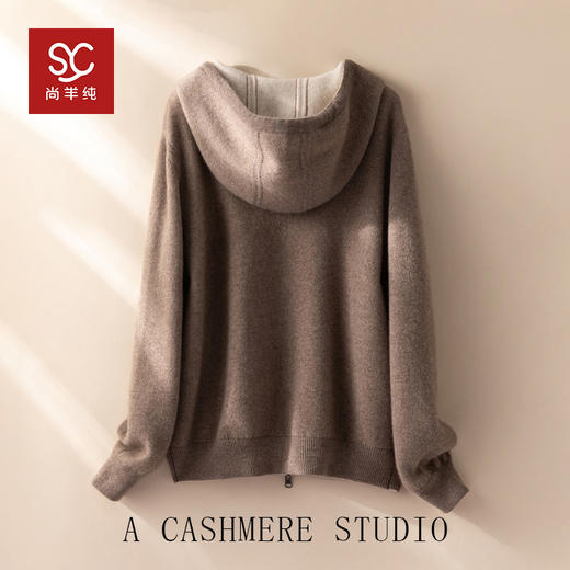 双面可穿~100%山羊绒连帽运动休闲针织开衫女羊绒外套CYR250353 商品图3