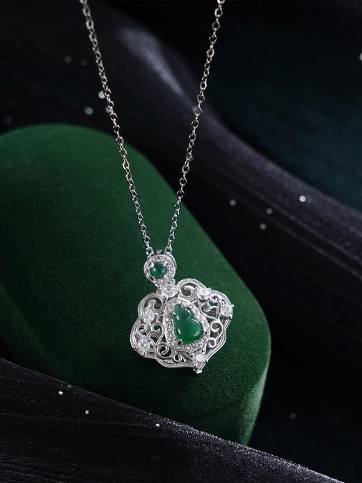 子佩集S925银【葫芦赐福】套链【DZ06386】纯银古法银翡翠（可打开）项链2408 商品图0