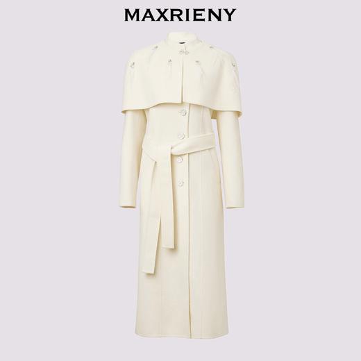 MAXRIENY贵雅新中式毛呢大衣2024新款收腰系带绵羊毛外套中长款(货号:MS85CT510) 商品图3