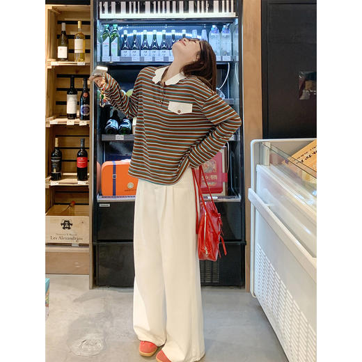 <曾小咸推荐> 现货秒杀！微信超特价！咖绿色条纹长袖t恤 日常159.99 立减80 秒杀79.99！ 商品图2