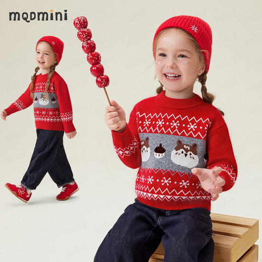 【90-140】【MQDmini】男女童针织毛衫儿童卡通撞色圆领毛衣 商品图2