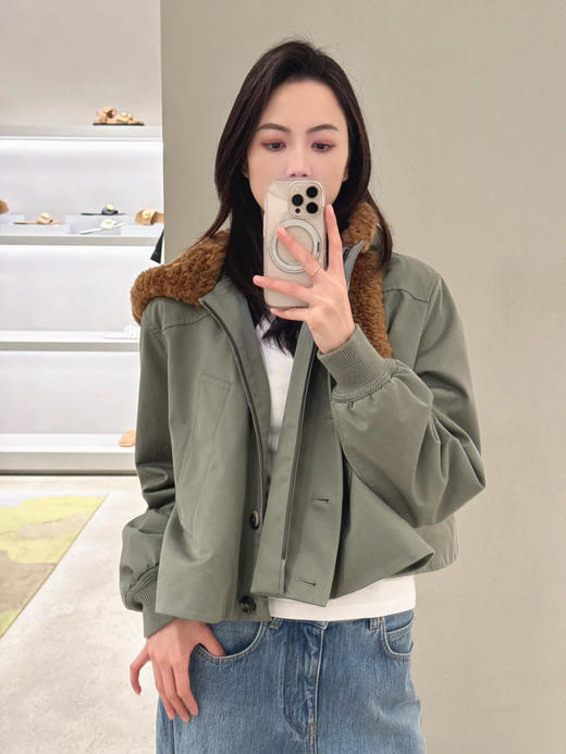 罗意威 25秋冬新款 连帽可拆卸军绿色A字斗篷棉服 (TM) 商品图2