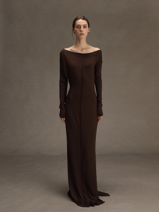 ranyepersonal｜PARADOX25DR01-1 不对称拼接针织棕色连衣裙 [ 棕 ] 商品图3