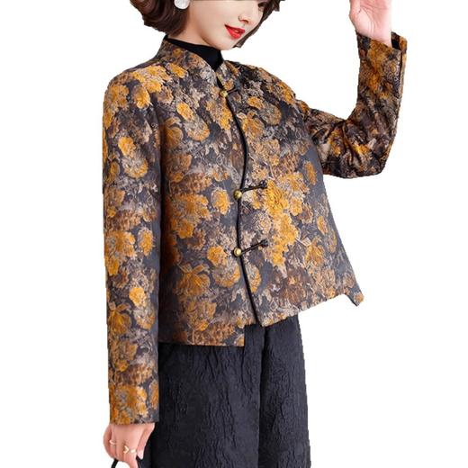 XMZ768阔太太复古国风提花外套2025秋冬宽松盘扣立领夹棉高端长袖上衣女 商品图4