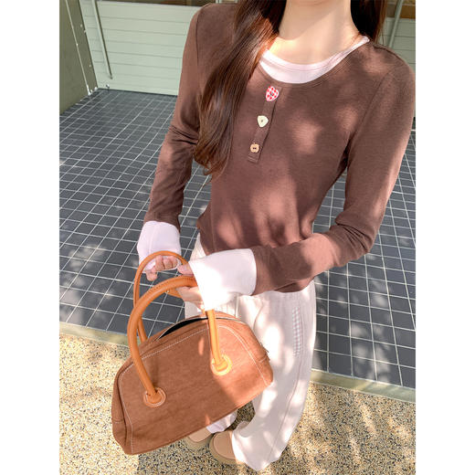 <曾小咸推荐> 现货秒杀！微信超特价！假两件棕色长袖t恤 日常129.99 立减70 秒杀59.99！ 商品图2