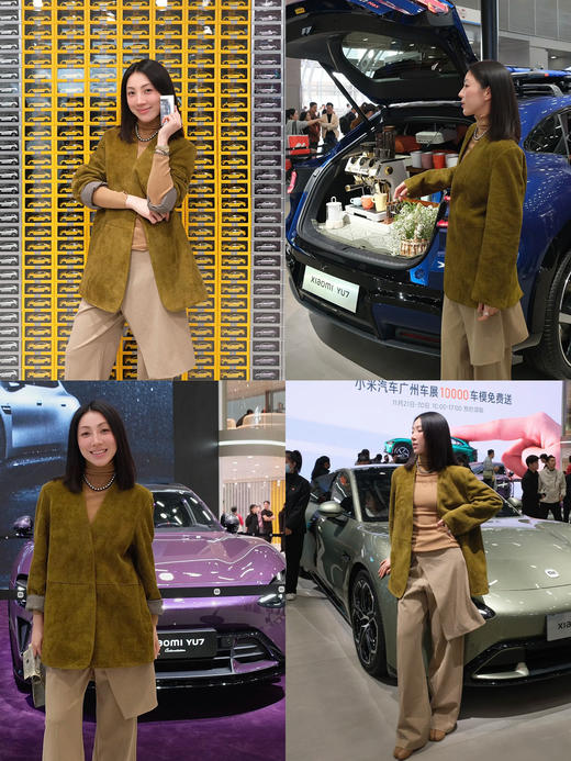 HIDEMI 橄榄姜绿进口长绒绵羊皮麂皮皮衣v领大廓形垫肩西装 商品图6