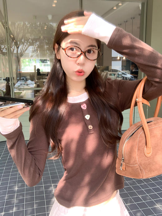 <曾小咸推荐> 现货秒杀！微信超特价！假两件棕色长袖t恤 日常129.99 立减70 秒杀59.99！ 商品图9