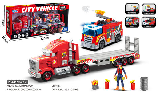 小演员声光音乐喷水儿童惯性消防车环卫处警察托运车玩具男孩礼物 商品图0