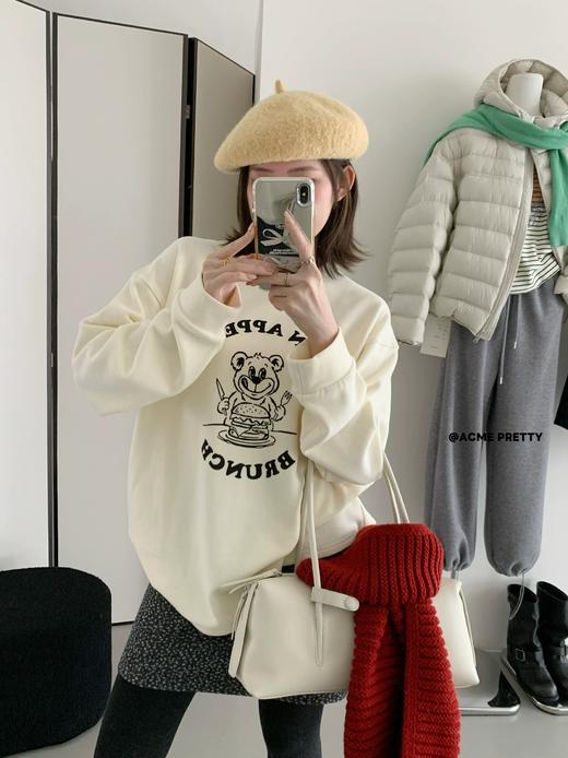 老米优品🎈2色入！《卡通小熊澳绒宽松长袖tee》秋冬打底松弛感满满，显瘦又温暖！T251201A 商品图1