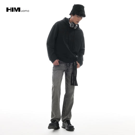 HIM漢崇 潮流字母绣花套头连帽卫衣男宽松休闲运动帽衫 2025秋季 商品图1