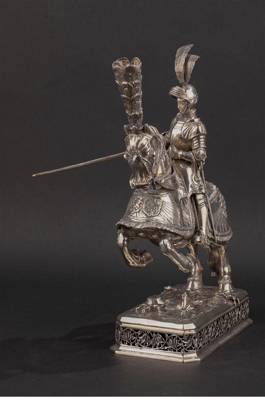 独角鹿西洋古董1927年英国伦敦出品纯银精雕「长矛骑士」主题雕像摆件一对 商品图5