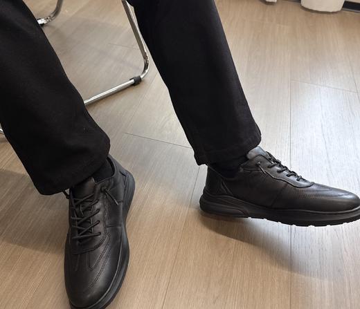 头层牛皮Ecc男士秋冬加绒松紧鞋带一脚蹬德训皮鞋 商品图2