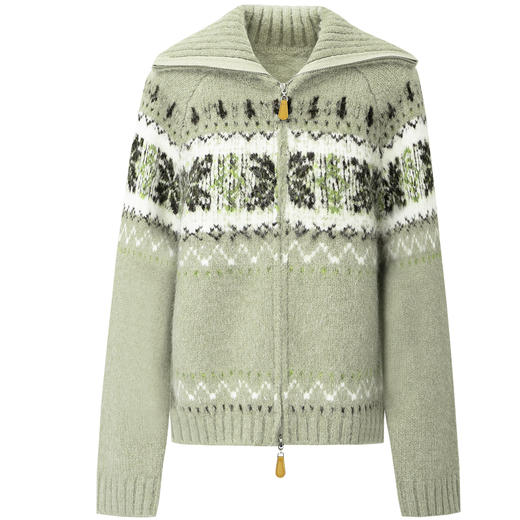 [姜妍同款]SELFWHO绵羊毛混纺费尔岛翻领针织开衫女冬季新款毛衣 商品图3