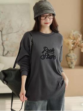 【超值特卖】1194肌理感麦穗绣字母高弹力超软糯长袖T恤-喜出