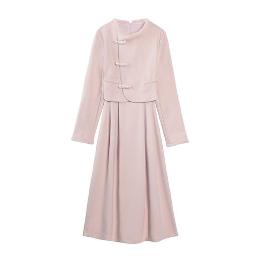 鹿向南「未施粉黛」新中式假两件单面呢连衣裙女冬季复古国风长裙 商品图0