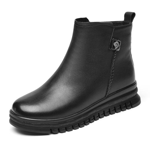 信诺真皮妈妈棉鞋加绒羊毛短靴女软底舒适不累脚皮鞋2025冬季新款X5M032-222 商品图4