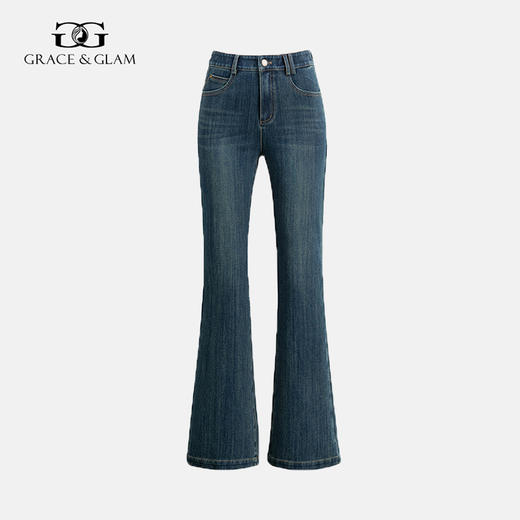 Grace&Glam 深蓝微复古时髦微喇叭牛仔裤 商品图0