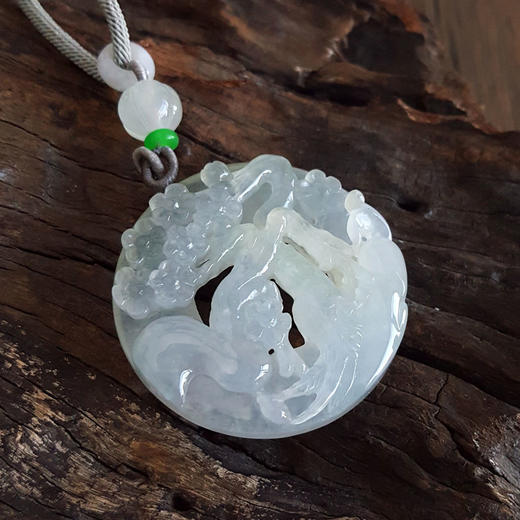 【天然正品】天然收藏级细腻冰种喜上眉梢圆形平安无事牌翡翠吊坠项链311025AH05 商品图3