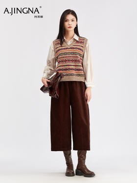 【 费尔岛图案】阿菁娜冬季新款绵羊毛提花背心费尔岛图案复古慵懒F30D301009