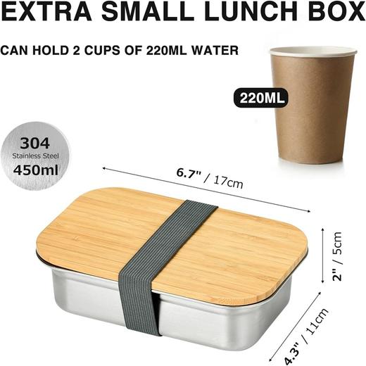 美国 高品质 食品级不锈钢便当盒 天然竹制密封盖饭盒 450Ml 环保健康 商品图2