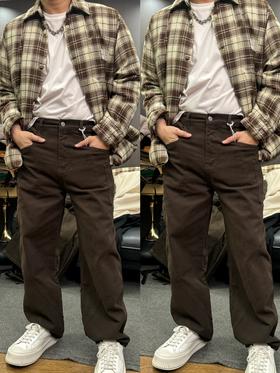长裤水洗休闲裤复古美式工装裤百搭秋季直筒裤-偏大两个码