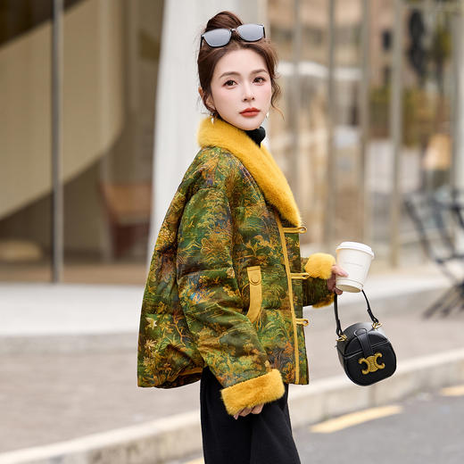 新中式国风羽绒服，高级感毛毛拼接复古洋气保暖外套HR-AQHUI8163 商品图2