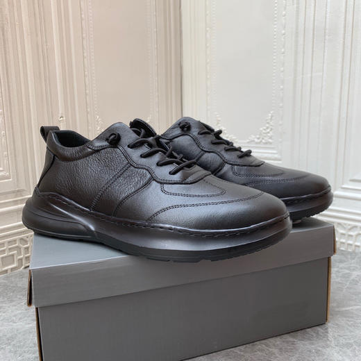 头层牛皮Ecc男士秋冬加绒松紧鞋带一脚蹬德训皮鞋 商品图3