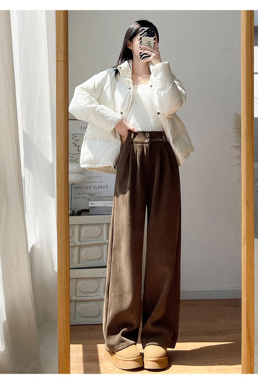 升级款欧棉绒阔腿裤雪尼尔休闲阔腿裤女秋冬季加绒加厚2025新款直筒西装小个子灯芯绒裤子个子加长休闲裤 商品图1