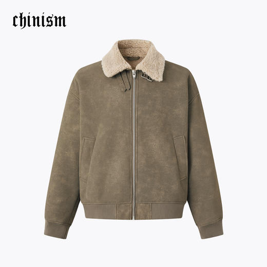 CHINISM赤尘 皮毛一体仿麂皮夹克男冬季毛领美拉德加厚羊羔毛外套 商品图0