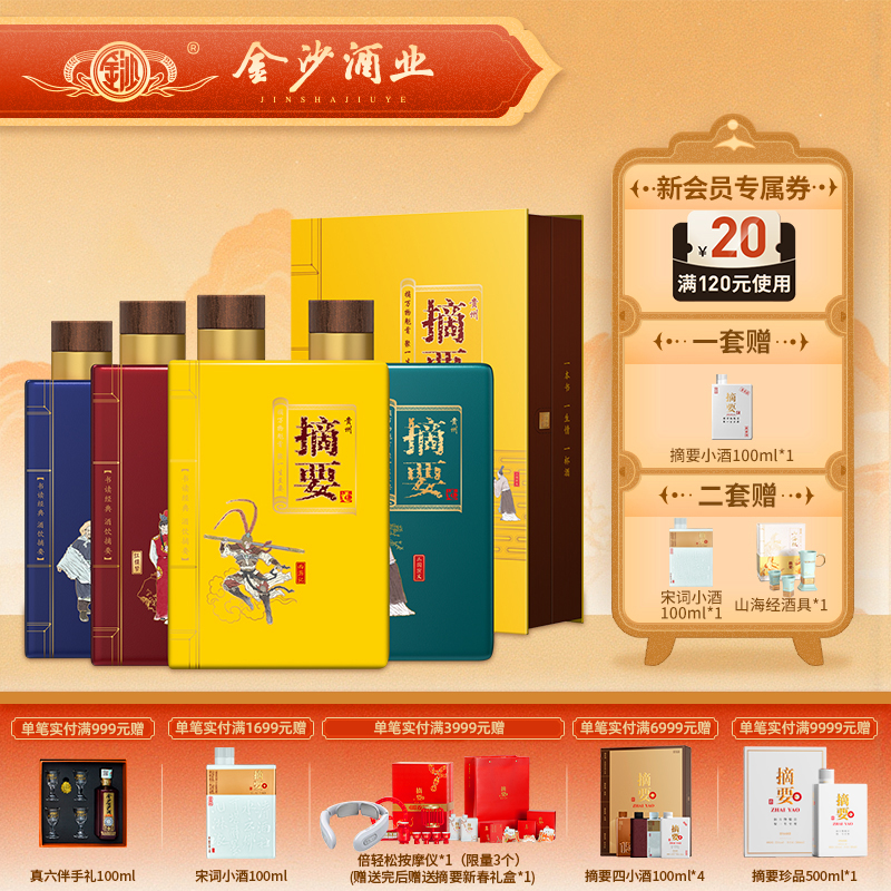 【摘要礼盒 四大名著】53度摘要酒（四大经典名著）200ml1*4*4  贵州酱酒高度白酒53度酱香型高端收藏 200ml*4 礼盒装