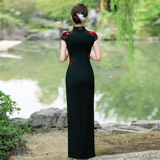 YD-4011走秀旗袍微胖MM蝴蝶刺绣新中式连衣裙女新季新款大码收腰显瘦裙子 商品图3