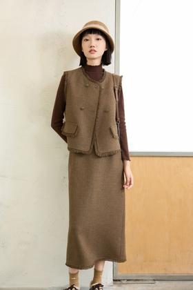 Le Malene 咖色法式复古气质半裙三件套装 21889