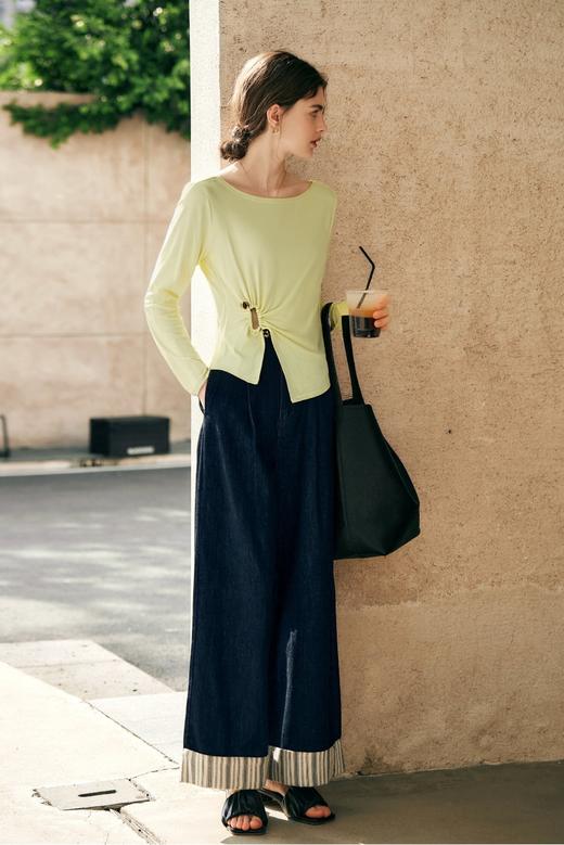 欧芮儿2025新款冬季针织修身长袖T恤浅黄色百搭女 商品图1