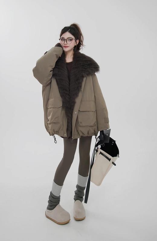 小众订单可拆卸超大貉子毛领鹅绒内胆皮草派克羽绒服 商品图9