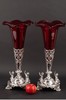 独角鹿西洋古董1920-1930年代英国出品小天使主题镀银精雕镶嵌暗红玻璃花瓶一对 商品缩略图1